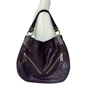 Michael Kors Matilda Brown Leather Shoulder Bag Python Embossed Accents Gold (T)